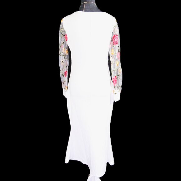 NWOT Elegant V-Neck Long Sleeve Pencil Flower Dress - Picture 4 of 4